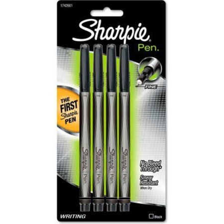 SANFORD Sharpie Plastic Point Stick Water Resistant Pen - Black Ink - Fine - 4 Pack 1742661